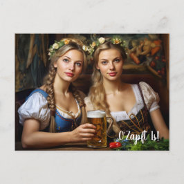 Cartão Postal Grüße aus München! Bierzeltstimmung. Dirndl