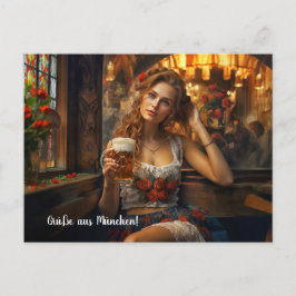 Cartão Postal Grüße aus München! Bierzeltstimmung. Dirndl
