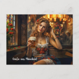 Cartão Postal Grüße aus München! Bierzeltstimmung. Dirndl