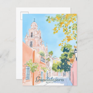 Cartão Postal Guadalajara Mexico Gouache Illustration Viagem
