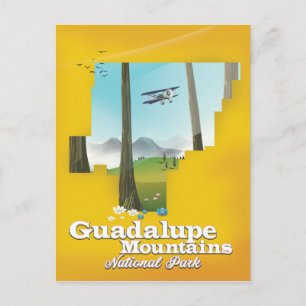 Cartão Postal Guadalupe serra Parque Nacional, mapa do Texas.