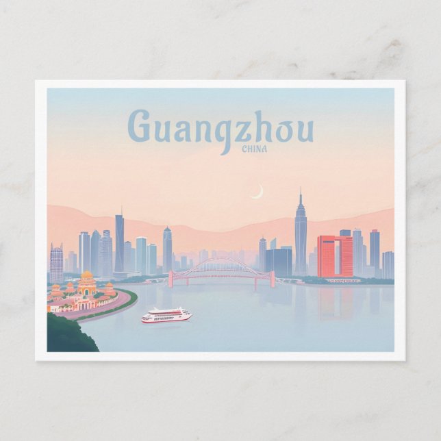 Cartão Postal Guangzhou China Pearl River Pastel Viagem (Frente)