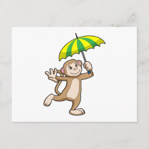 Cartão Postal Guarda-chuva de chuva de macaco