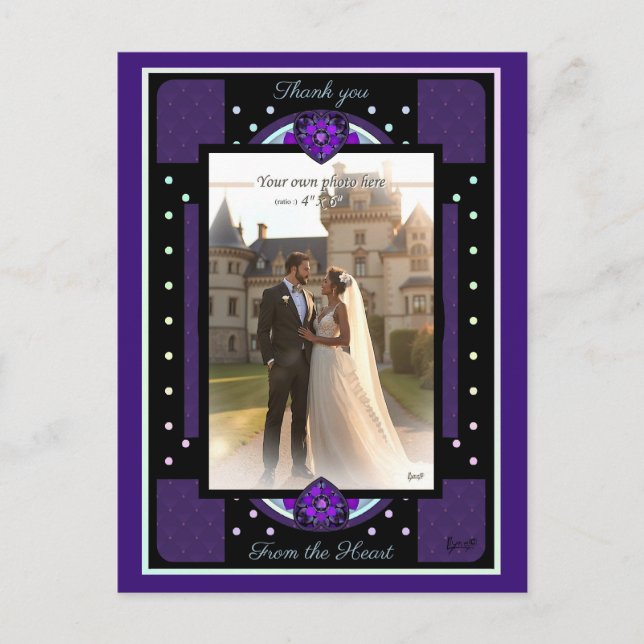 Cartão Postal Guarda-chuva e corações roxos .7 (Frente)