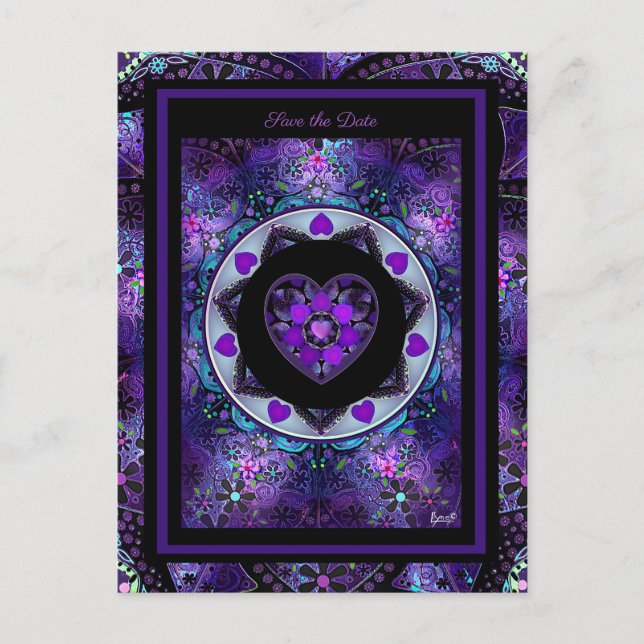 Cartão Postal Guarda-chuva e corações roxos .7 (Frente)