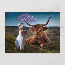 CARTÃO POSTAL GUARDA-CHUVA MENINA YAK ENGRAÇADO POSTCROSSING