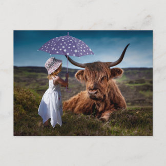 CARTÃO POSTAL GUARDA-CHUVA MENINA YAK ENGRAÇADO POSTCROSSING