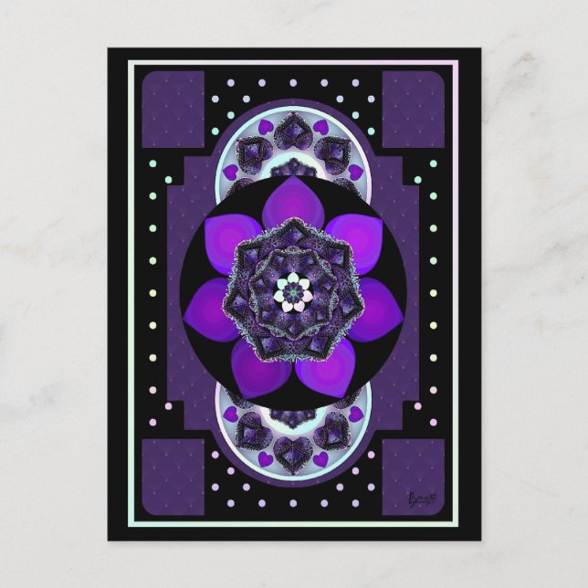 Cartão Postal Guarda-chuva roxo & corações .7 (Frente)