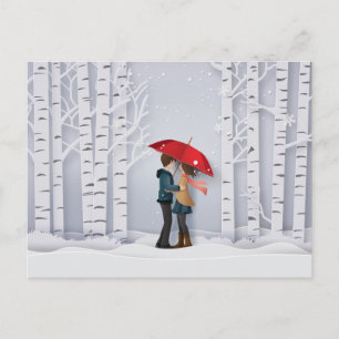 Cartão Postal Guarda-chuva vermelha no Casal da neve