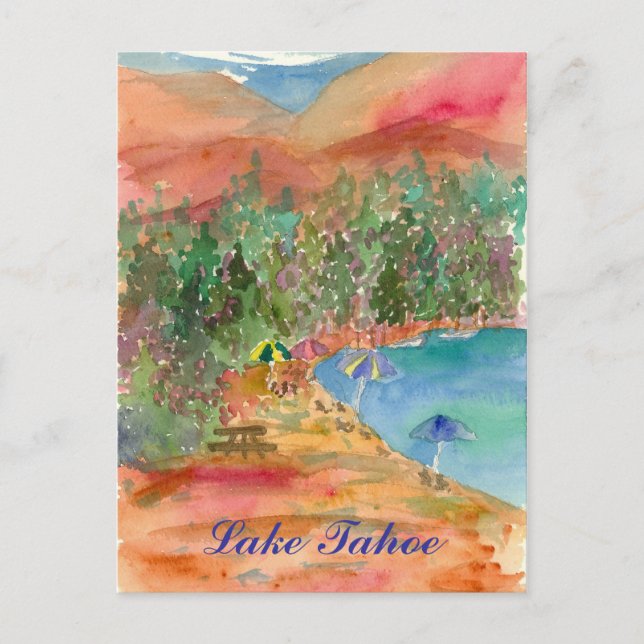 Cartão Postal Guarda-chuvas de praia de verão do lago Tahoe Mont (Frente)