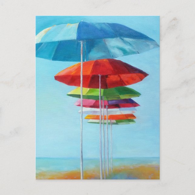 Cartão Postal Guarda-chuvas de solitário Beach à espera de seres (Frente)
