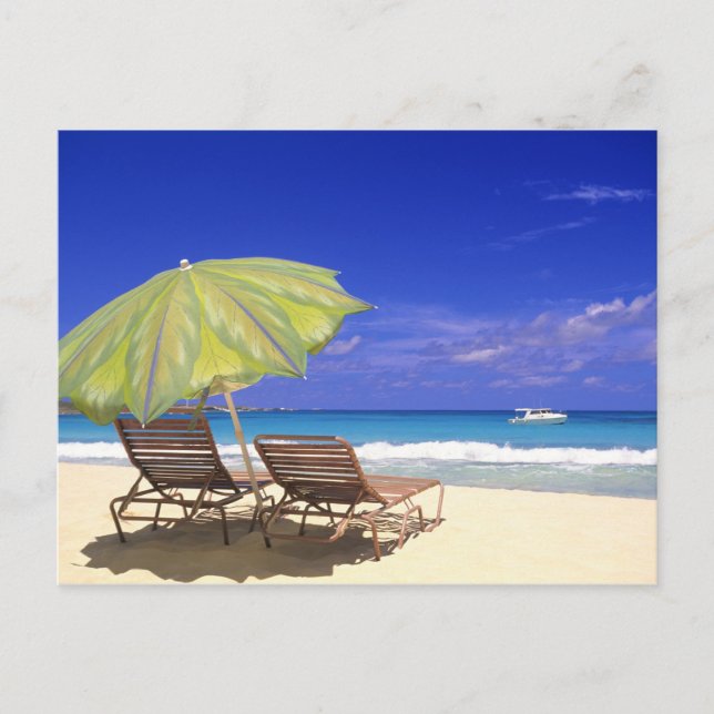 Cartão Postal Guarda-sol de Praia, Abaco, Bahamas (Frente)