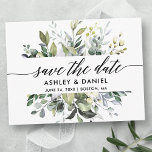 Cartão Postal Guardar A Data Da Caligrafia De Molertura De Água<br><div class="desc">Lançamento do Noivado de Casamento de Caligrafia Moderna Script Elegante de Aquarela Verde Botânica Salvar O Cartão-Postal de Data inclui folhas de eucalipto,  folhagem botânica verde,  folhas azuis empoeiradas e outras lindas culturas botânicas.</div>