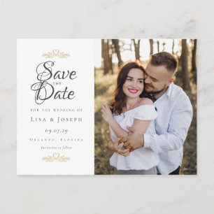 Cartão Postal Guardar a Data Elegante Roteiro de Casamento Foto