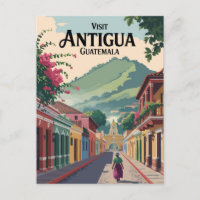 Guatemala Antigua Illustra Viagem Art Vintage