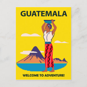 Cartão Postal Guatemala, mulher em fantasia popular com prato na