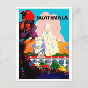 Cartão Postal Guatemala, mulher nativa com cerâmica, pirâmide