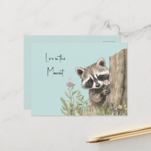 Cartão Postal Guaxinim com Flor