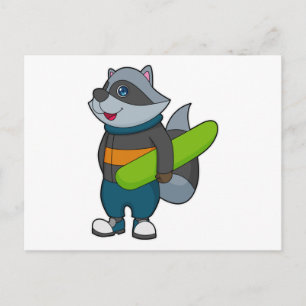 Cartão Postal Guaxinim como Snowboarder com Prancha de Snowboard