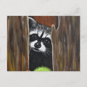Cartão Postal Guaxinim em uma Pintura de Árvore