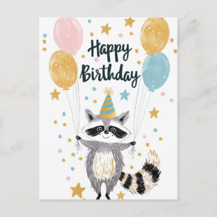 Cartão Postal Guaxinim Fofo Feliz aniversário