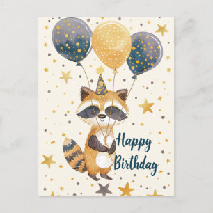 Cartão Postal Guaxinim Fofo Feliz aniversário