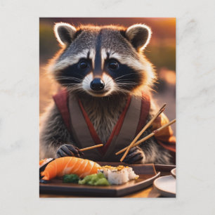 Cartão Postal guaxinim sushi