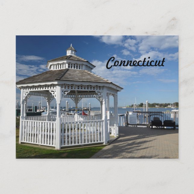 Cartão Postal guazebo branco por um porto (Frente)