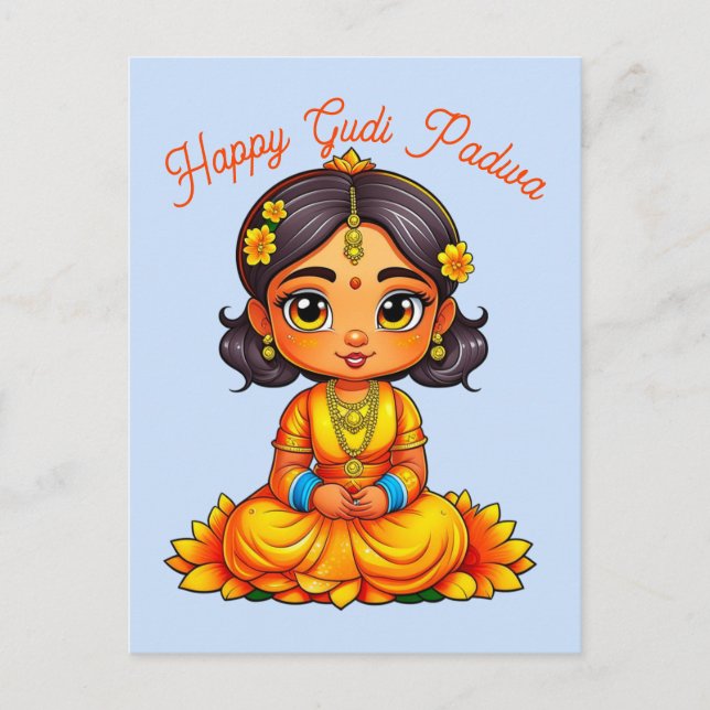 Cartão Postal Gudi Padwa Chibi Girl (Frente)