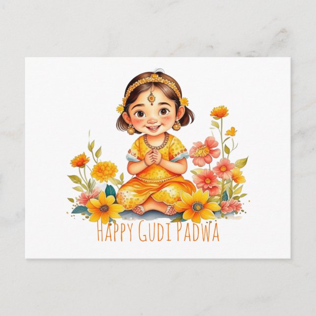 Cartão Postal Gudi Padwa Cute Girl (Frente)