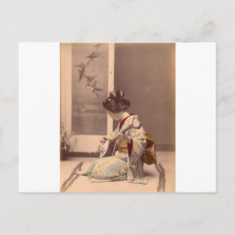 Cartão Postal Gueixa japonesa do vintage que joga o shamisen