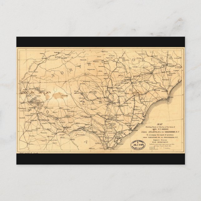 Cartão Postal Guerra Civil - Mapa Atlanta para Goldsboro (Frente)