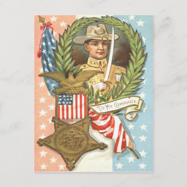 Cartão Postal Guerra Civil, US Flag Cavalaria Wreath (Frente)