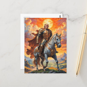 Cartão Postal Guerreiro Heroico Trump em Armadura Dourada