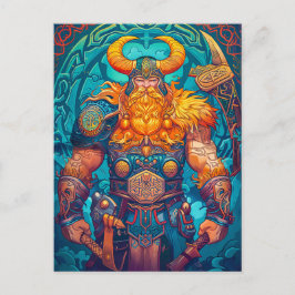 Cartão Postal Guerreiro Viking com Machado Mitologia Nórdica His
