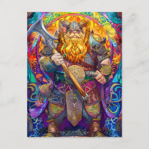 Cartão Postal Guerreiro Viking com Machado Mitologia Nórdica His