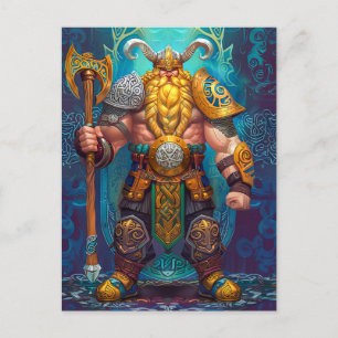 Cartão Postal Guerreiro Viking com Machado Mitologia Nórdica His