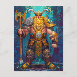 Cartão Postal Guerreiro Viking com Machado Mitologia Nórdica His