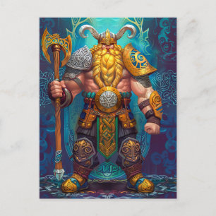 Cartão Postal Guerreiro Viking com Machado Mitologia Nórdica His