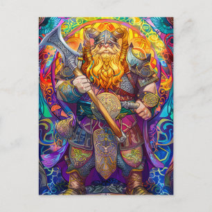 Cartão Postal Guerreiro Viking com Machado Mitologia Nórdica Qua