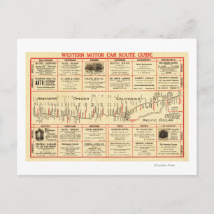 Cartão Postal Guia de Itinerários do Motor Car OcidentalMapa Pa