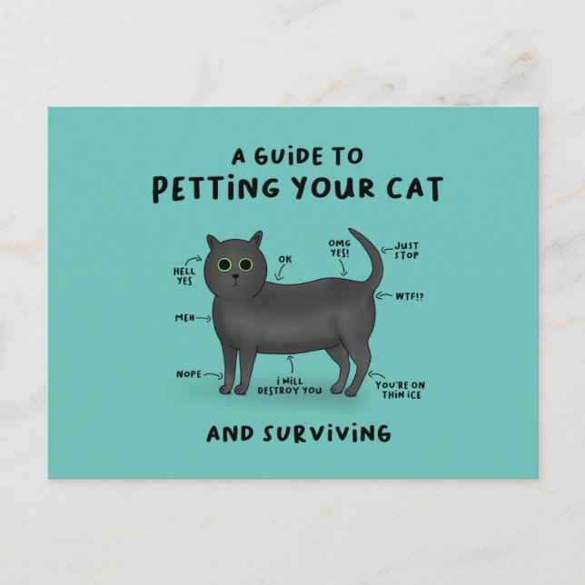 Cartão Postal Guia para Petting Your Cat - Cat Humor (Frente)