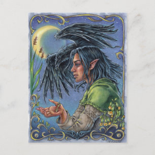 Cartão Postal Guia Raven Postcard Fantasy Fairytale Moon