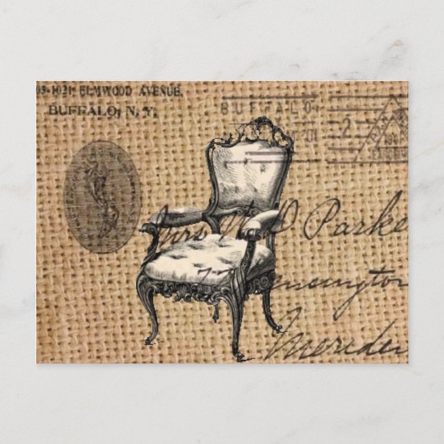 Cartão Postal guião francês burlap Paris rococo cadeira (Frente)