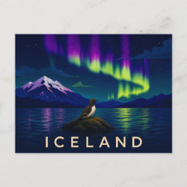 Cartão Postal Guillemot sob a Aurora | Islândia Icônica