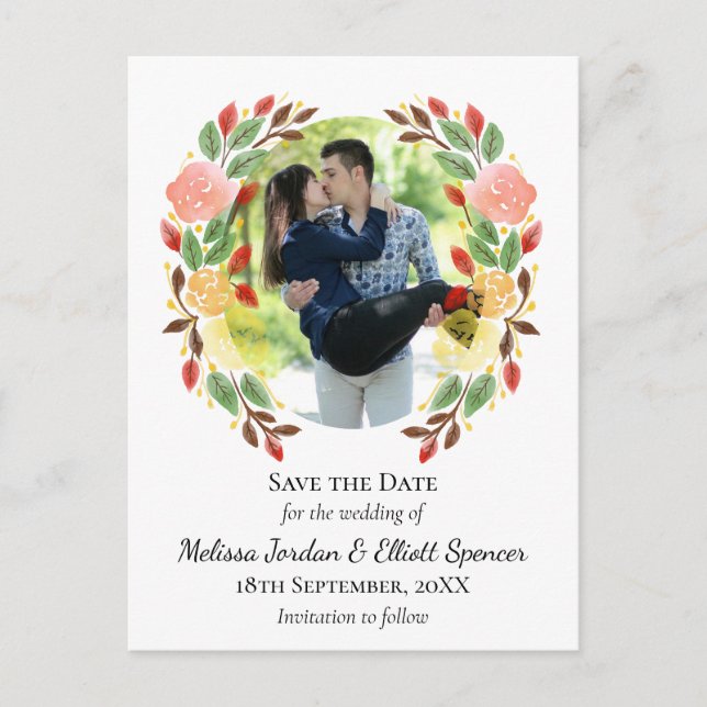 Cartão Postal Guirlanda de Aquarela Floral de Primavera Foto Per (Frente)