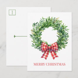 Cartão Postal Guirlanda de Aquarela Verde Com Laço de Xadrez Ver
