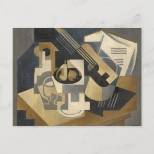 Cartão Postal Guitar e Fruta Bowl em uma Mesa, 1918