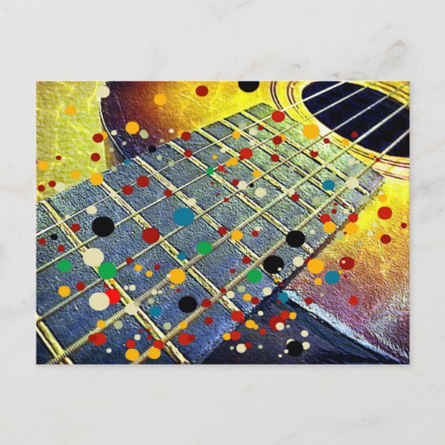 Cartão Postal Guitar Strings Musical Watercolor  (Frente)