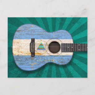 Cartão Postal Guitarra acústica de bandeira nicaraguense vestida